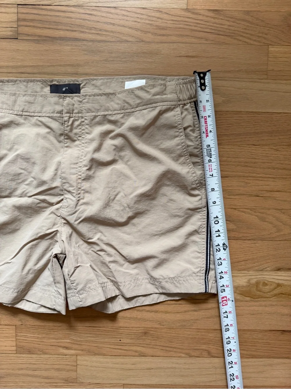 H&M Beige Swim Trunks with Navy Side Stripes